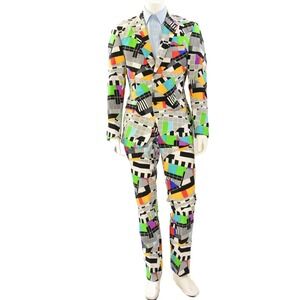 OppoSuits Multi-Color Geometric Suit 2-Button Blazer 42 Flat Front Pants